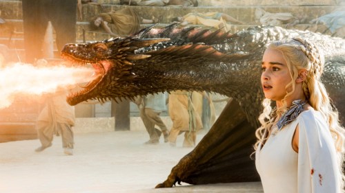 Daenerys and her dragon, Drogon, in "Game of Thrones"